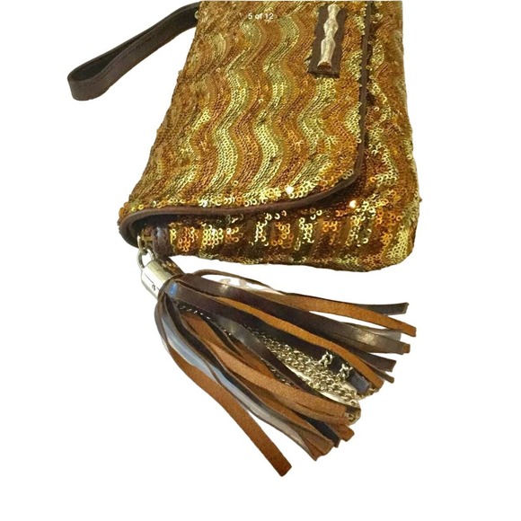 ELAINE TURNER Gold Sequin Evening Clutch Purse Wristlet Incl Mirror NWT - Picture 5 of 12